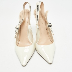 Pre Owned Dior Off White Patent Leather J'Adior Slingback Pumps Size 40