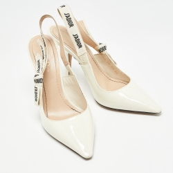 Pre Owned Dior Off White Patent Leather J'Adior Slingback Pumps Size 40
