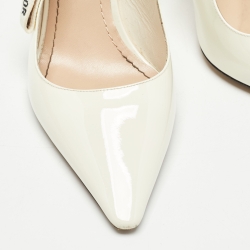 Pre Owned Dior Off White Patent Leather J'Adior Slingback Pumps Size 40