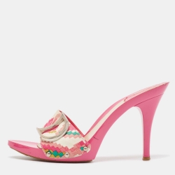 Dior Multicolor Canvas Open Toe Slide Sandals Size 39.5