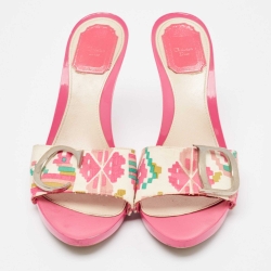 Dior Multicolor Canvas Open Toe Slide Sandals Size 39.5