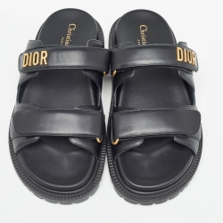 Dior Black Leather DiorAct Flat Slides Size 38 