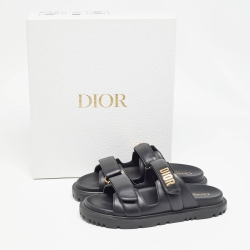 Dior Black Leather DiorAct Flat Slides Size 38 