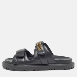 Dior Black Leather DiorAct Flat Slides Size 38 