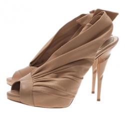 Pre Owned Dior Beige Pleated Leather Slingback Sandals Size 40