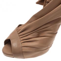 Pre Owned Dior Beige Pleated Leather Slingback Sandals Size 40