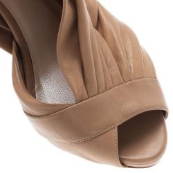 Pre Owned Dior Beige Pleated Leather Slingback Sandals Size 40