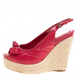 Pre Owned صندل ديور جلد أحمر برتقالي لامع كاناج كعب إسبادريل روكي مقاس 38.5