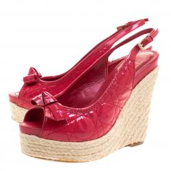 Pre Owned صندل ديور جلد أحمر برتقالي لامع كاناج كعب إسبادريل روكي مقاس 38.5