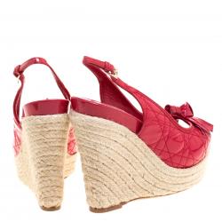 Pre Owned صندل ديور جلد أحمر برتقالي لامع كاناج كعب إسبادريل روكي مقاس 38.5