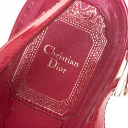 Pre Owned صندل ديور جلد أحمر برتقالي لامع كاناج كعب إسبادريل روكي مقاس 38.5