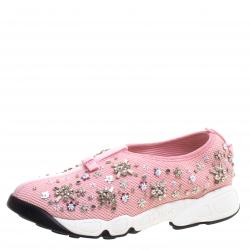 Dior Pink Mesh Fusion Embellished Sneakers Size 37