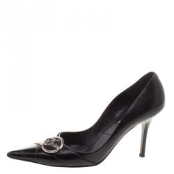 Pre Owned Dior Black Leather Pointed Toe Logo Pumps Size 37