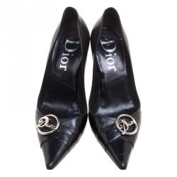 Pre Owned Dior Black Leather Pointed Toe Logo Pumps Size 37