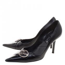 Pre Owned Dior Black Leather Pointed Toe Logo Pumps Size 37