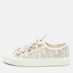 Pre Owned Dior Gold/White Oblique Canvas Walk'n'Dior Low Top Sneakers Size 38.5