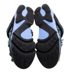 Pre Owned حذاء رياضي ديور فيوجن فماش مزخرف ترتر وكريستال أزرق مقاس 37.5