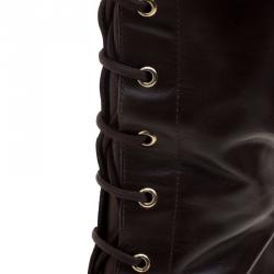 Pre Owned Dior Brown Leather Lace Up Knee High Boots Size 41