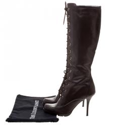 Pre Owned Dior Brown Leather Lace Up Knee High Boots Size 41