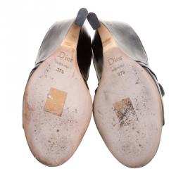 Pre Owned حذاء بوت ديور مقدمة مفتوحة سونغ جلد أسود مقاس 37.5