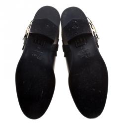 Pre Owned Dior Two Tone Leather and Canvas Buckle Calf Length Riding Boots Size 38