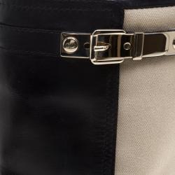 Pre Owned Dior Two Tone Leather and Canvas Buckle Calf Length Riding Boots Size 38