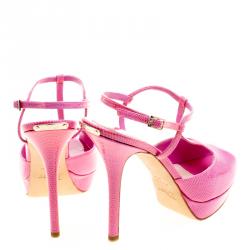 مملوكة مسبقًا صندل ديور سيور T نعل سميك مقدمة مدببة ميس ديور جلد لامع نقش سحلية وردي مقاس 38.5