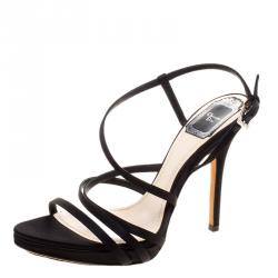 مملوكة مسبقًا صندل ديور ساتان أسود سيور مقاس 38