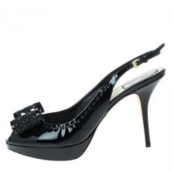 مملوكة مسبقًا Dior Black Patent Leather Cannage Bow Detail 'Butterfly' Slingback Sandals Size 41