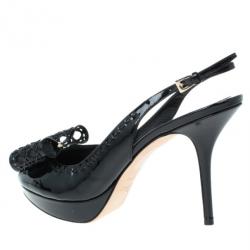 مملوكة مسبقًا Dior Black Patent Leather Cannage Bow Detail 'Butterfly' Slingback Sandals Size 41
