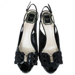 مملوكة مسبقًا Dior Black Patent Leather Cannage Bow Detail 'Butterfly' Slingback Sandals Size 41
