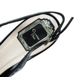 مملوكة مسبقًا Dior Black Patent Leather Cannage Bow Detail 'Butterfly' Slingback Sandals Size 41