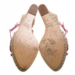 مملوكة مسبقًا Dior Pink Leather and Canvas Diorissimo Wedge Sandals Size 39