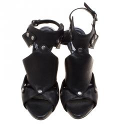 Dior Black Leather Cut Out Peep Toe Sandals Size 36.5