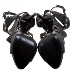 Dior Black Leather Cut Out Peep Toe Sandals Size 36.5