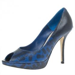 Pre Owned Dior Blue Embossed Leather Miss Dior Platform Pumps Size 38
