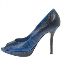Pre Owned Dior Blue Embossed Leather Miss Dior Platform Pumps Size 38