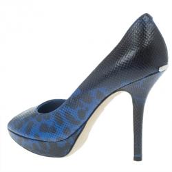 Pre Owned Dior Blue Embossed Leather Miss Dior Platform Pumps Size 38