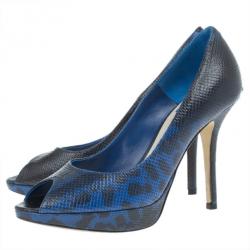 Pre Owned Dior Blue Embossed Leather Miss Dior Platform Pumps Size 38