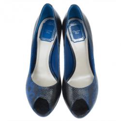 Pre Owned Dior Blue Embossed Leather Miss Dior Platform Pumps Size 38