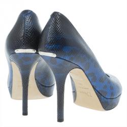 Pre Owned Dior Blue Embossed Leather Miss Dior Platform Pumps Size 38
