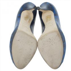 Pre Owned Dior Blue Embossed Leather Miss Dior Platform Pumps Size 38