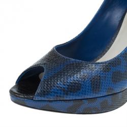 Pre Owned Dior Blue Embossed Leather Miss Dior Platform Pumps Size 38