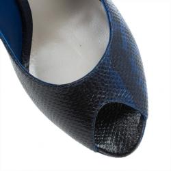 Pre Owned Dior Blue Embossed Leather Miss Dior Platform Pumps Size 38