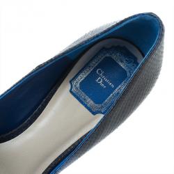 Pre Owned Dior Blue Embossed Leather Miss Dior Platform Pumps Size 38