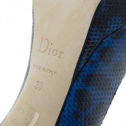 Pre Owned Dior Blue Embossed Leather Miss Dior Platform Pumps Size 38