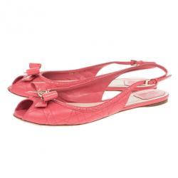 Pre Owned Dior Coral Cannage Leather Bow Flat Slingback Sandals Size 41