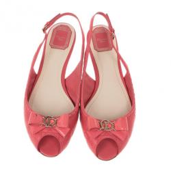 Pre Owned Dior Coral Cannage Leather Bow Flat Slingback Sandals Size 41