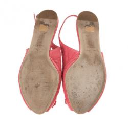 Pre Owned Dior Coral Cannage Leather Bow Flat Slingback Sandals Size 41