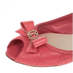 Pre Owned Dior Coral Cannage Leather Bow Flat Slingback Sandals Size 41